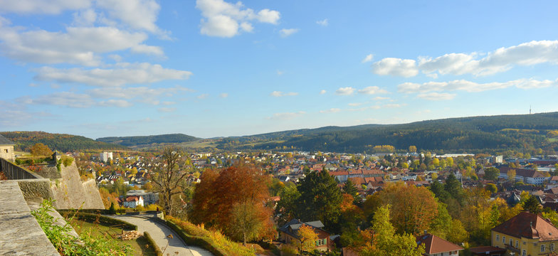 Panorama of Kronach in Bavaria, Germany view from the castle Rosenberg