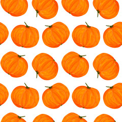 Seamless pumpkin pattern on a white background, watercolor vegetables.