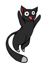 The black cat jumping. Cartoon illustration.