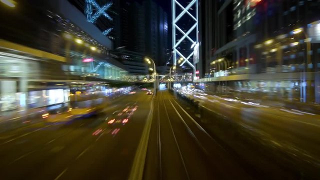 futuristic cityscape, city life Pov night driving hyperlapse through Hong Kong business district. Drive pov modern highway timelapse/hyperlapse night.