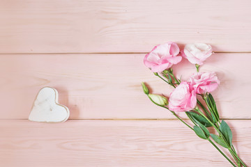 Valentine card. Template greeting card for Valentine's Day. Spring card for Mother's Day or Women's Day. Greeting card with flowers, copy space. Congratulations on wedding or anniversary. March 8 