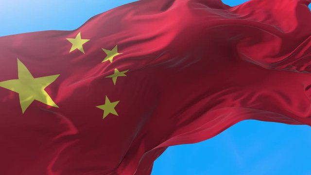 China flag video waving in wind 4K. Realistic chinese background. China background looping 3840x2160 px.