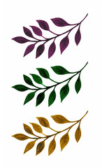 Fototapeta na wymiar Set of colorful watercolor branch. Multicolored leaves collection. Objects isolated on white background.