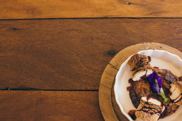 cookie with toast Marshmallow on wooden table in cafe
