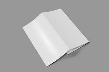 Tri fold booklet mockup closed on a gray background. 3D rendering