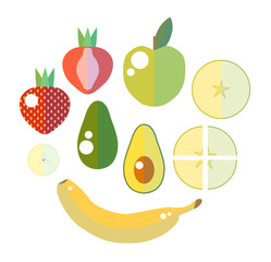 Set of isolated vector flat fruit icons on white background