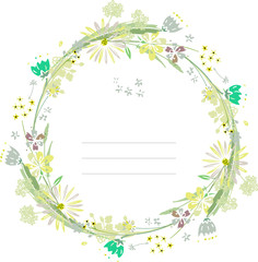 Isolated on white vector of floral summer sunny circle hand drawn tangle with camomile flowers