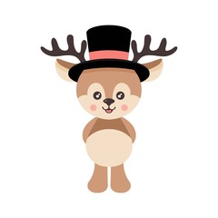 cartoon cute deer with hat vector