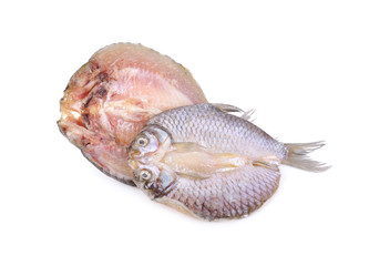 dried (one-sun) marinated and butterfly silver barb on white background