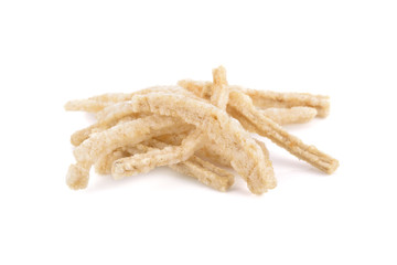 fried fish stick chips on white background