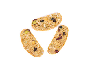 top view homemade assorted cereal cookies on white background