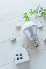 LED電球とミニチュアの家