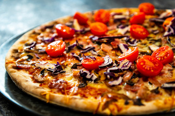 Pizza with Ham and Mushrooms