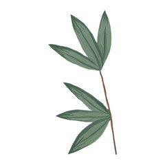 Acrylic flower and leaves on an isolated white background. Handmade artwork. Detailed floral work with bright colors. Art of nature.