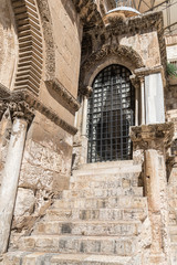 Fototapeta premium Side entrance to the Church of the Holy Sepulchre in the Old City in Jerusalem, Israel