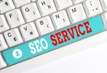 Word writing text Seo Service. Business photo showcasing techniques and procedures to increase the...