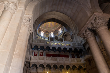 The interior of the Church of the Holy Sepulchre in the Old City in Jerusalem, Israel