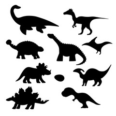 Cartoon dino silhouette collection for kids clipart. Vector isolated dinosaur stickers set for prints.