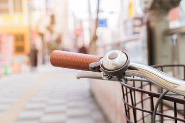 Bicycle Japan style classic with seats at sidewalk parking in Tokyo, Japan