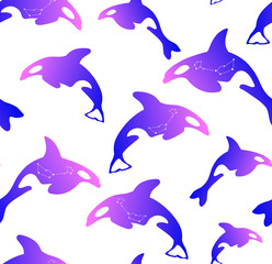 Whales animals gradient vector seamless pattern. 
