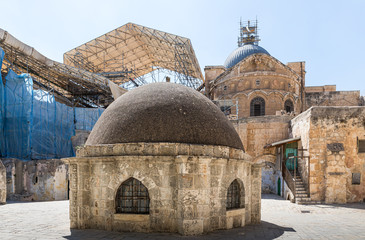 Dome of the Ethiopian Church Deir Al-Sultan near to the Church of the Holy Sepulchre in the Old City in Jerusalem, Israel