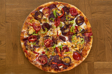 pizza with salami and cheese