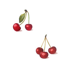 Fresh cherries  isolated on the white background.
