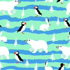 antarctica animals vector seamless pattern. Concept for print , web design, cards, wallpapers