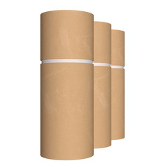 Kraft paper cardboard tube package mock up. 3d render isolated on white background.