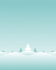 Christmas retro winter lanscape and trees greeting card background.