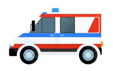 cartoon scene with ambulance truck car on white background - illustration for children