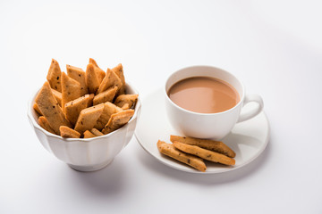 Namakpare or Salty Shakarpara/shakarpare or namkeen Shankarpali, popular diwali food or tea-time snack from Gujarat, India