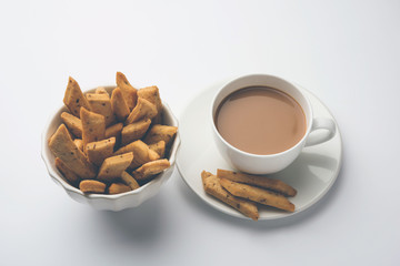 Namakpare or Salty Shakarpara/shakarpare or namkeen Shankarpali, popular diwali food or tea-time snack from Gujarat, India