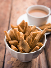 Namakpare or Salty Shakarpara/shakarpare or namkeen Shankarpali, popular diwali food or tea-time snack from Gujarat, India