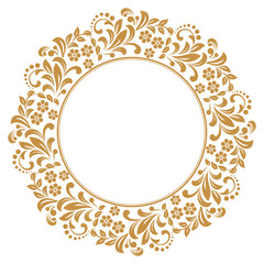 Decorative frame Elegant vector element for design in Eastern style, place for text. Floral golden border. Lace illustration for invitations and greeting cards.