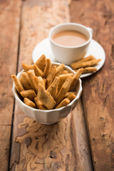 Namakpare or Salty Shakarpara/shakarpare or namkeen Shankarpali, popular diwali food or tea-time snack from Gujarat, India
