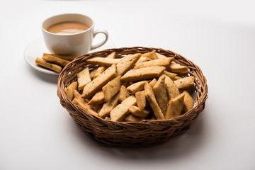 Namakpare or Salty Shakarpara/shakarpare or namkeen Shankarpali, popular diwali food or tea-time snack from Gujarat, India