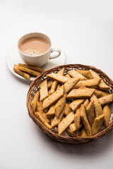 Namakpare or Salty Shakarpara/shakarpare or namkeen Shankarpali, popular diwali food or tea-time snack from Gujarat, India