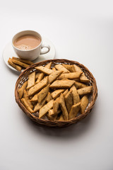Namakpare or Salty Shakarpara/shakarpare or namkeen Shankarpali, popular diwali food or tea-time snack from Gujarat, India