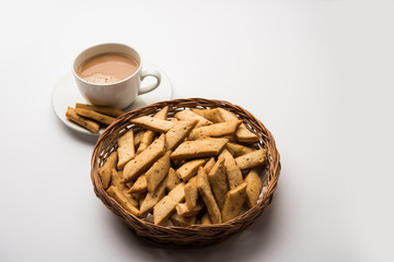 Namakpare or Salty Shakarpara/shakarpare or namkeen Shankarpali, popular diwali food or tea-time snack from Gujarat, India