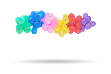 Group of multi colored balloons for decoration in celebrations of various important days isolated on white background.