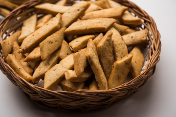 Namakpare or Salty Shakarpara/shakarpare or namkeen Shankarpali, popular diwali food or tea-time snack from Gujarat, India