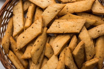 Namakpare or Salty Shakarpara/shakarpare or namkeen Shankarpali, popular diwali food or tea-time snack from Gujarat, India