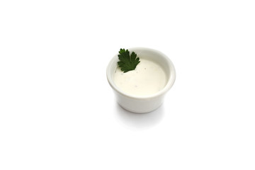 Garlic sauce on a white background. Garlic mayonnaise dip