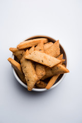 Namakpare or Salty Shakarpara/shakarpare or namkeen Shankarpali, popular diwali food or tea-time snack from Gujarat, India