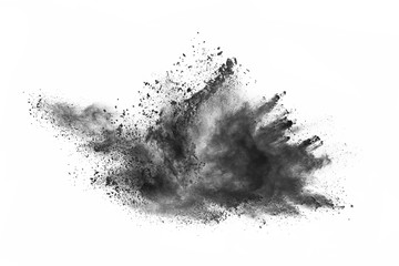 Particles of charcoal on white background,abstract powder splatted on white background,Freeze...