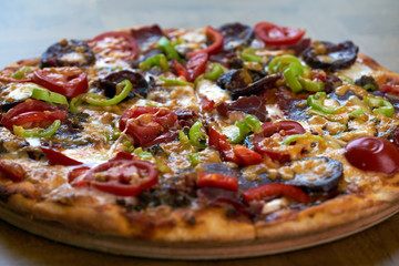 pizza with salami and cheese