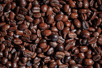 Top view of roasted coffee beans