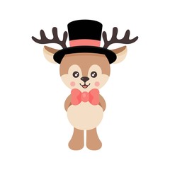 cartoon cute deer with hat and tie vector
