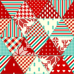 Obraz premium Seamless background pattern. Christmas Patchwork pattern. Vector image